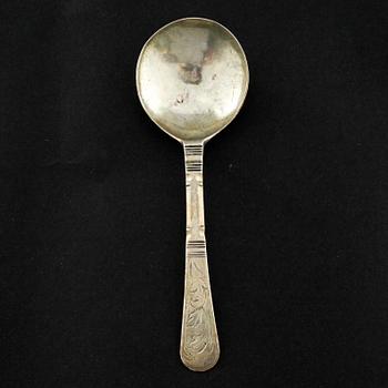 A silver spoon, probably by Jørgen Jørgensen Egelsdorf, Bergen (1704-37).