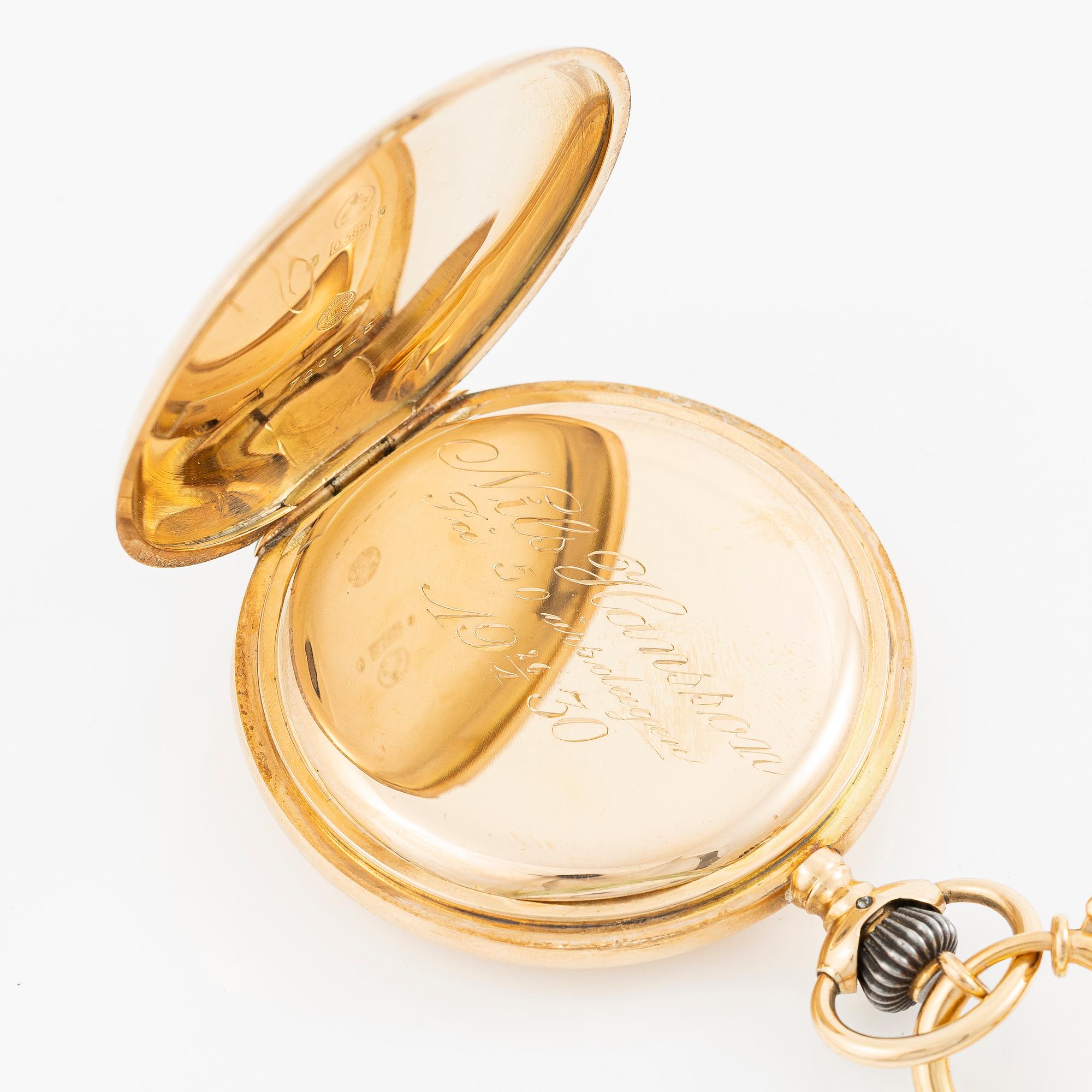 IWC, pocket watch, hunter, 14K gold, 52 mm.