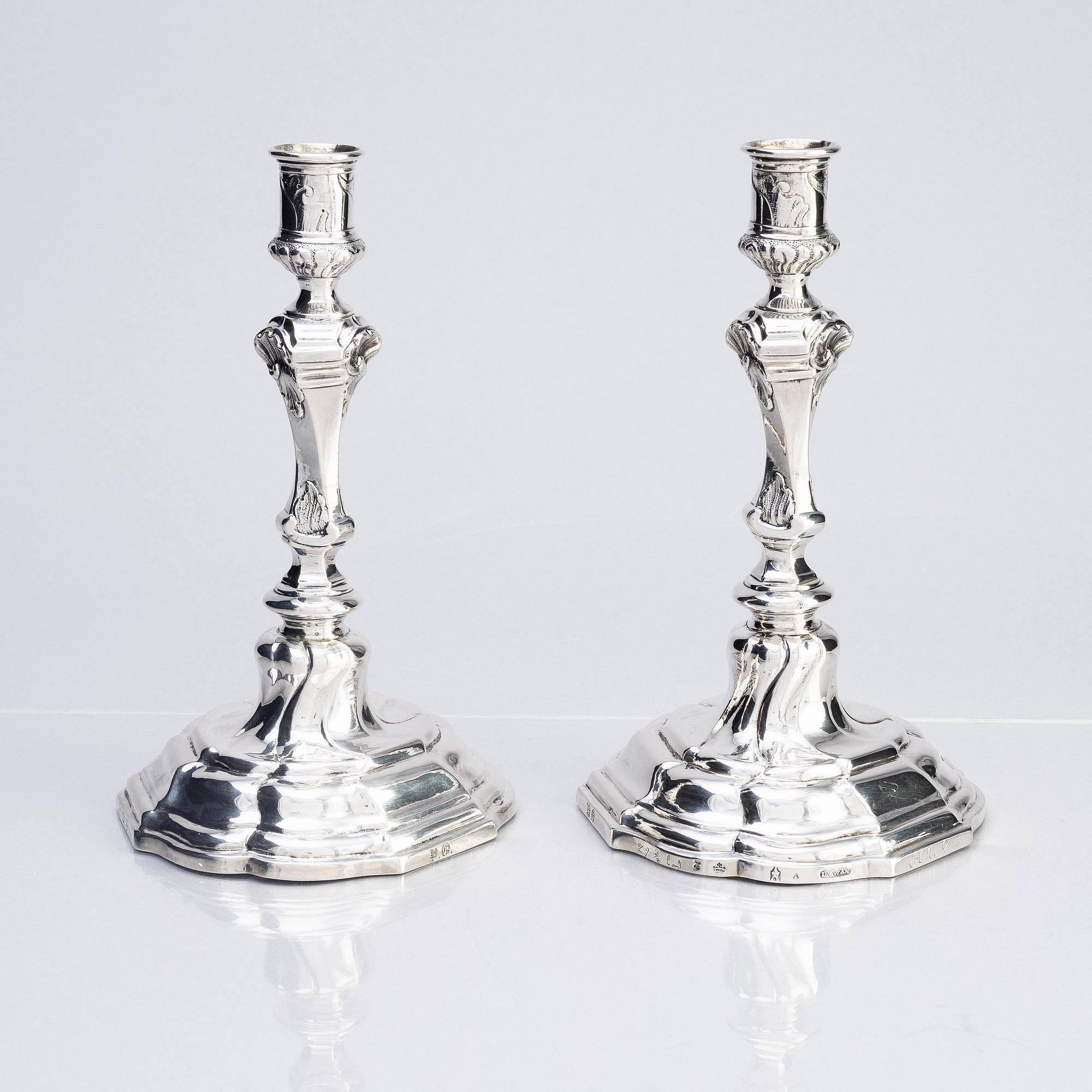 A pair of Swedish silver candlesticks, marks of Lorenz Swan, Nyköping 1759.