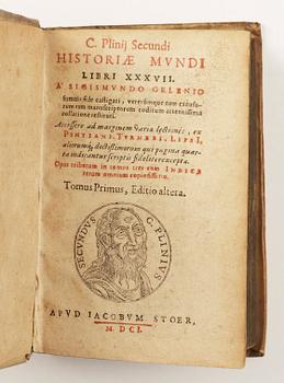 BOK, 3 vol, "Historiae Mundi" av C. Plinius, Jacob Stoer 1601.