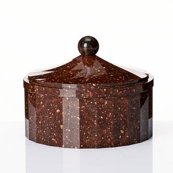 A Swedish Empire porphyry butter box with cover, 19th century.