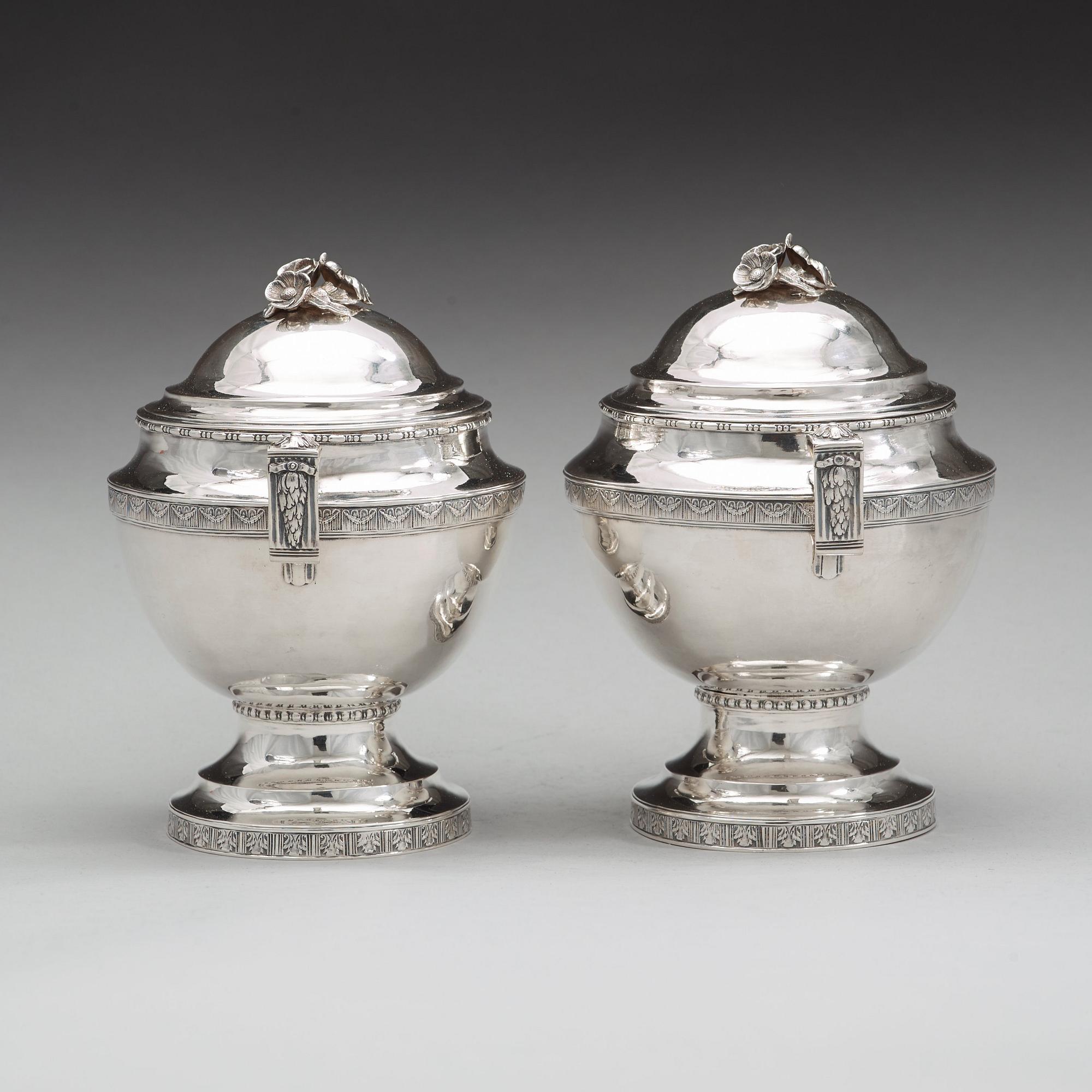 A pair of Swedish 18th century silver sugar-bowls and covers, mark of Anders Brandt, Norrköping 1781.