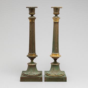 A pair of bronze gustavian candlesticks, late 18th century.