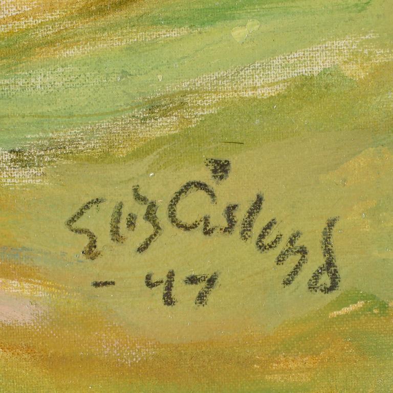 ELIS ÅSLUND. Duk uppfordrad på pannå. Sign Elis Åslund o dat -47.