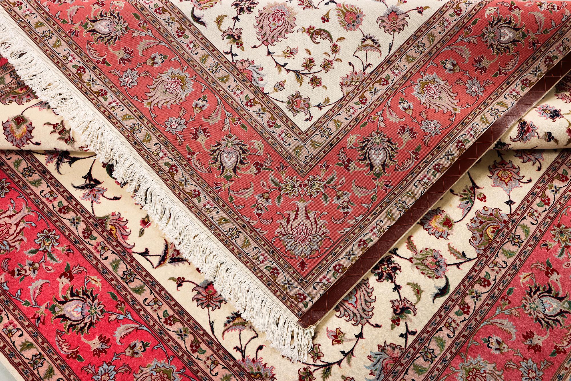 An old Tabriz carpet, part silk, 60 raj, c. 253 x 250 cm.