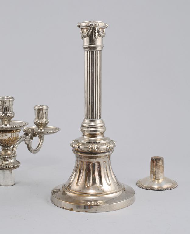 KANDELABRAR, ett par, nysilver, "Väsby", IKEAs 1700-tals-serie, 1900-talets slut.