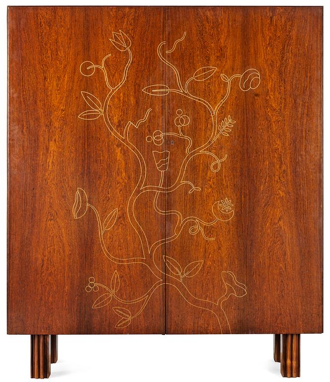 A palisander cabinet with brass inlays possibly designed by Oscar Nilsson, executed by Wickström, Stockholm 1940's.