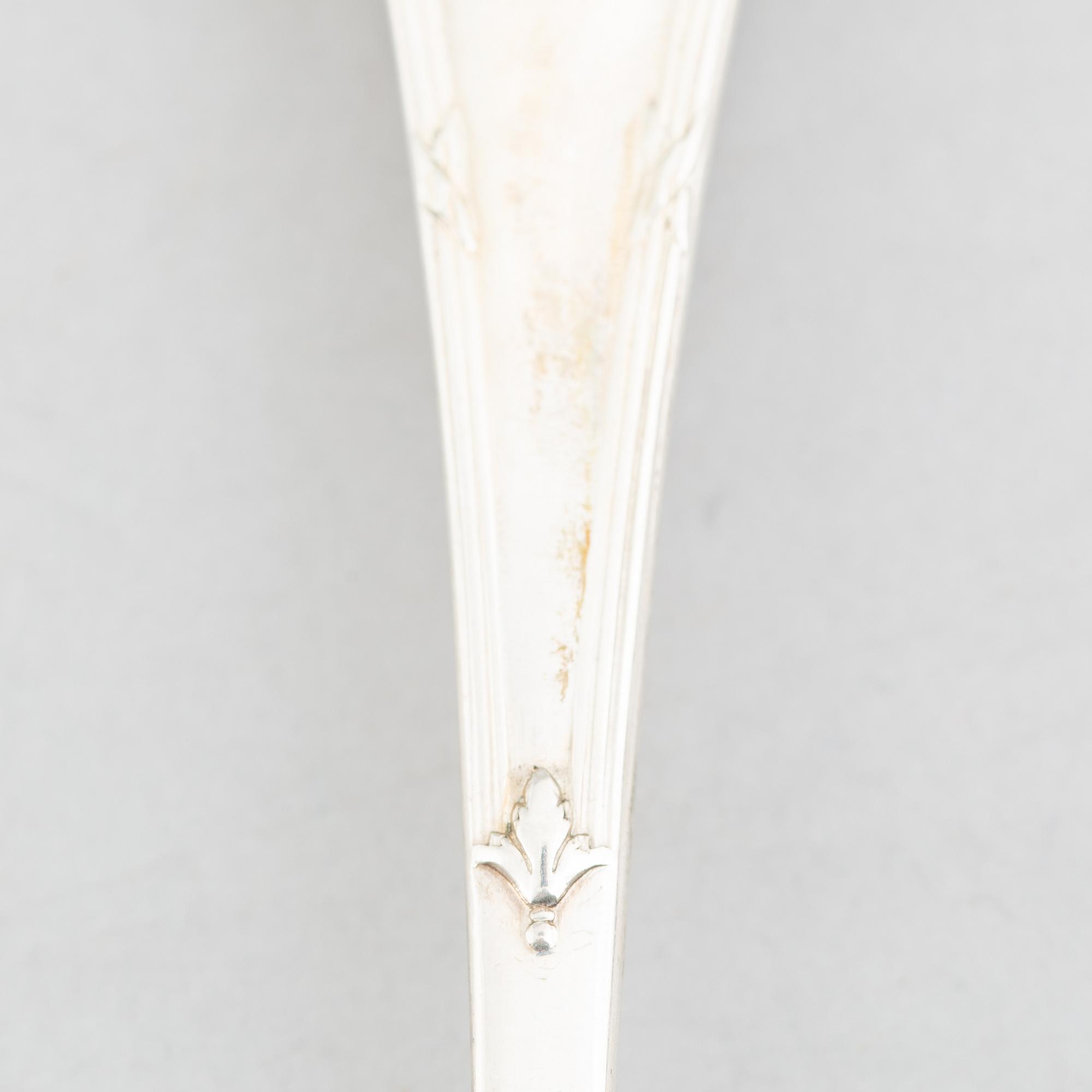 Uppsättning skedar och gafflar, 14 delar, silver, "Rosett", bl.a. Bernt Erlandsson, Kristianstad, 1912-32.