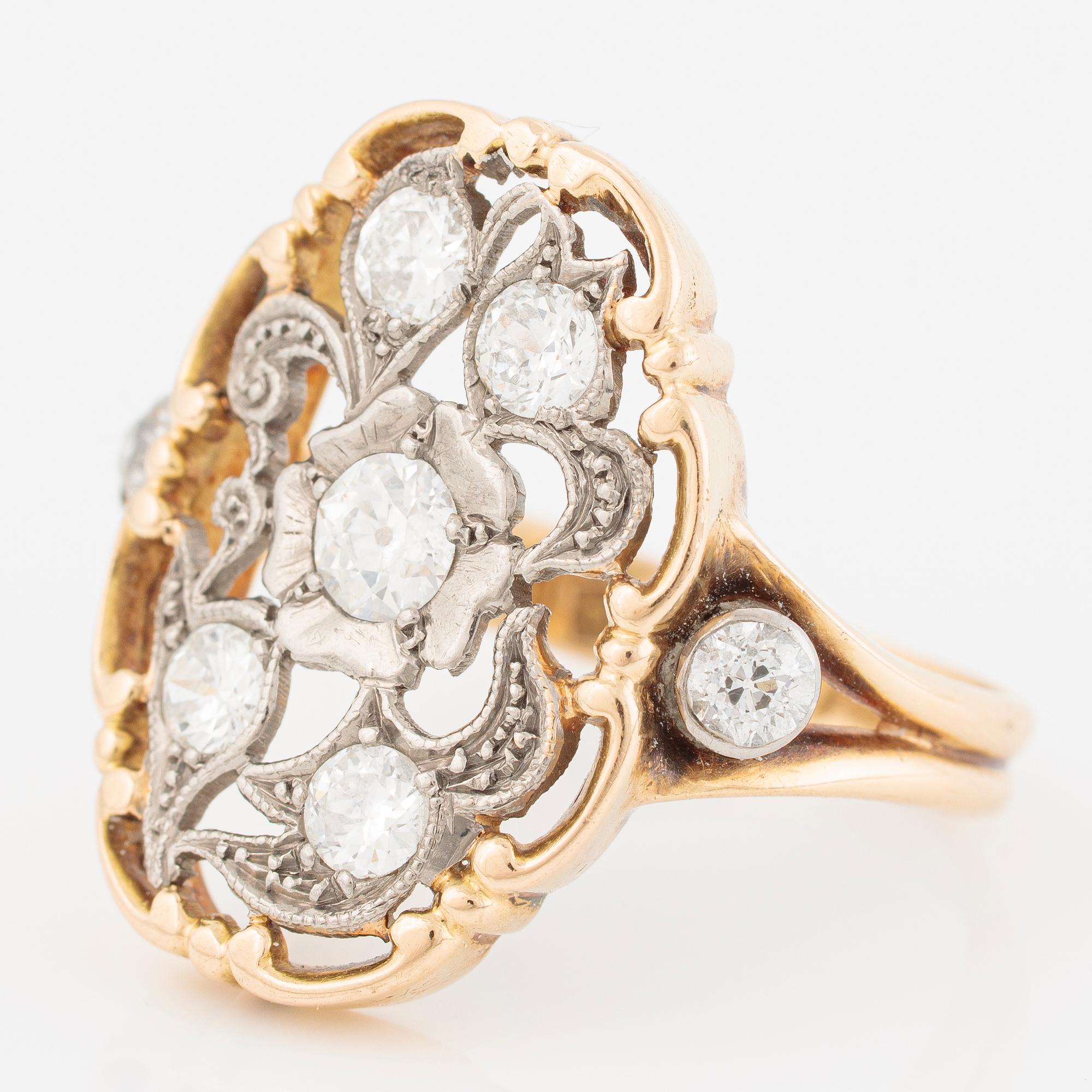 Ring, 18K gold set with round brilliant-cut and old-cut diamonds, STN, Norrköping 1954.