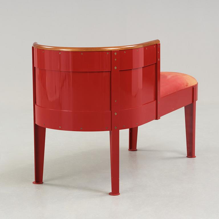 A Mats Theselius 'Ferrari red' lacquered canapé, Källemo, Sweden, ca 1991.