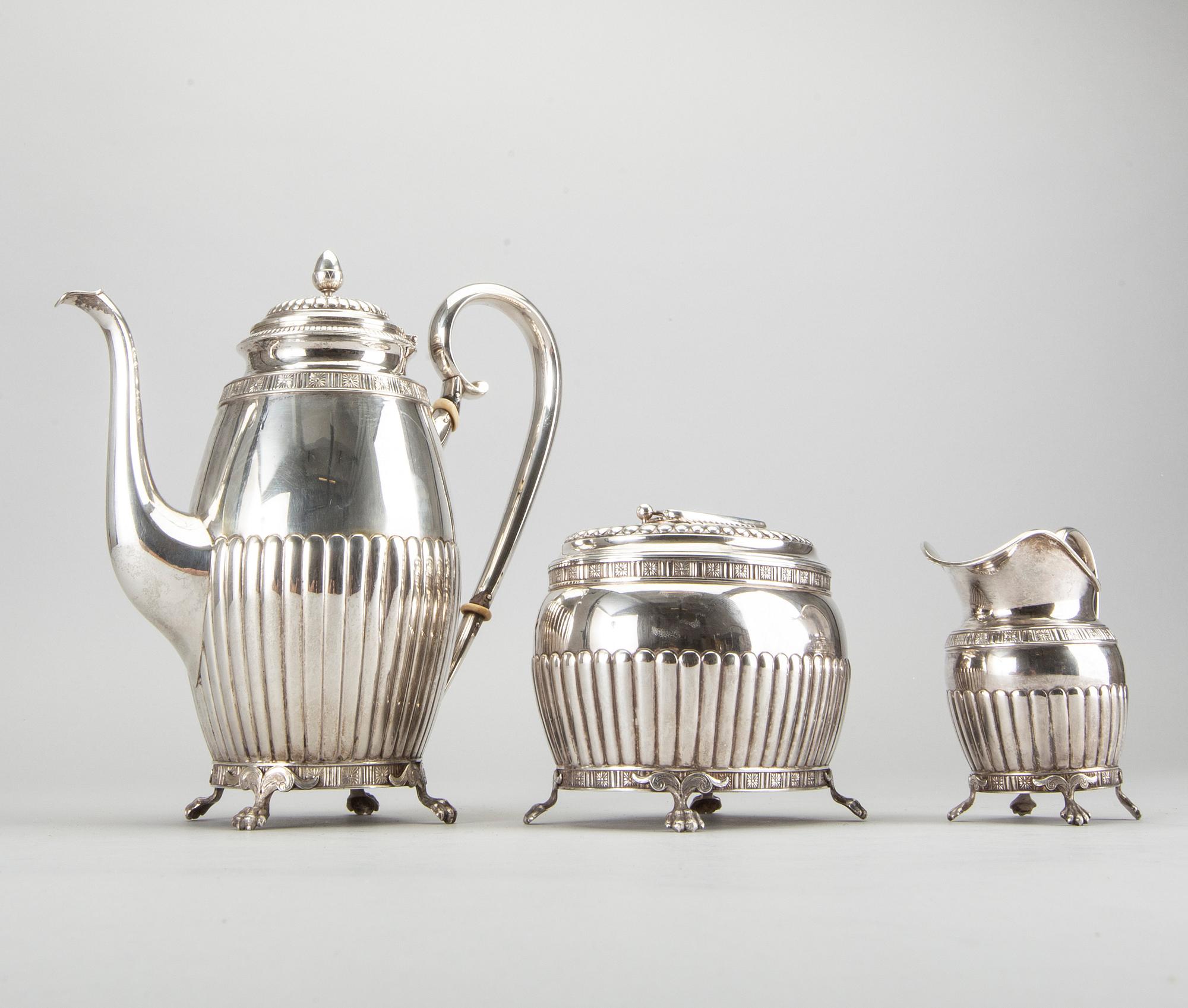 KAFFESERVIS, 3 delar, silver, B Erlandsson, Kristianstad, 1903, vikt ca 1200 gram.