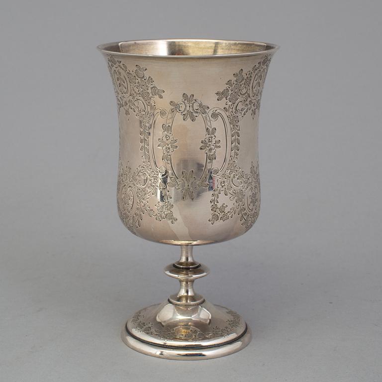 A French silver chalice with monogram of Napoleon III and silver spoon, mid 19th century. Weight 205 g.