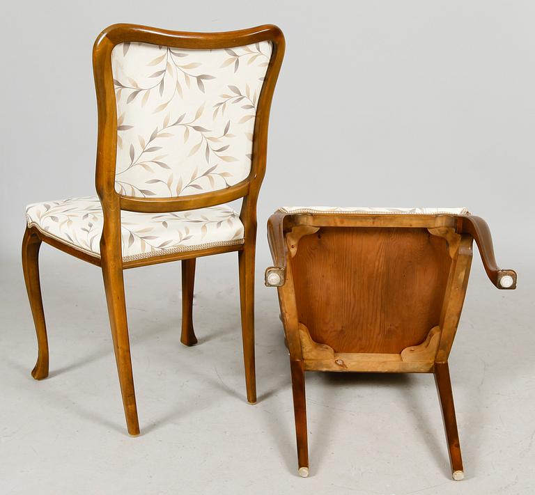 MATSALSMÖBEL, 8 delar, rokokostil, Axel Bäck, Eksjö, 1950.