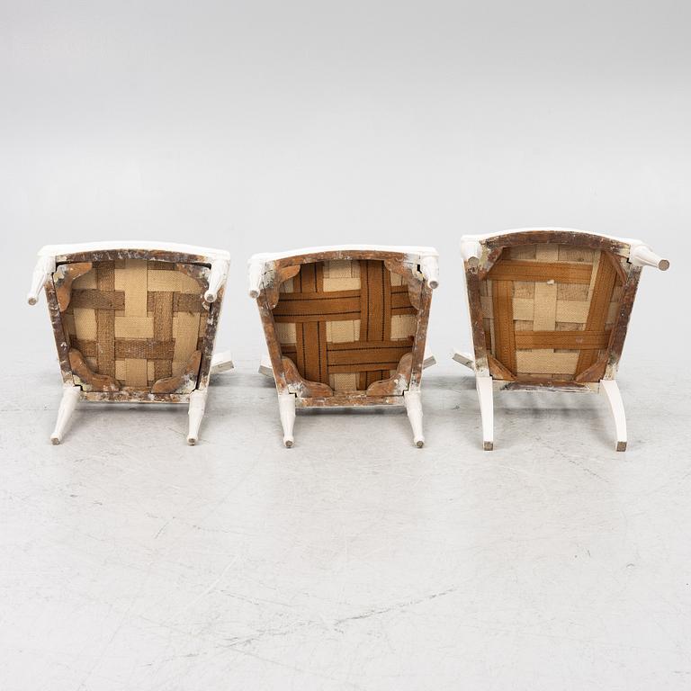 A set of three (2+1) late Gustavian chairs, Stockholm, late 18th century.