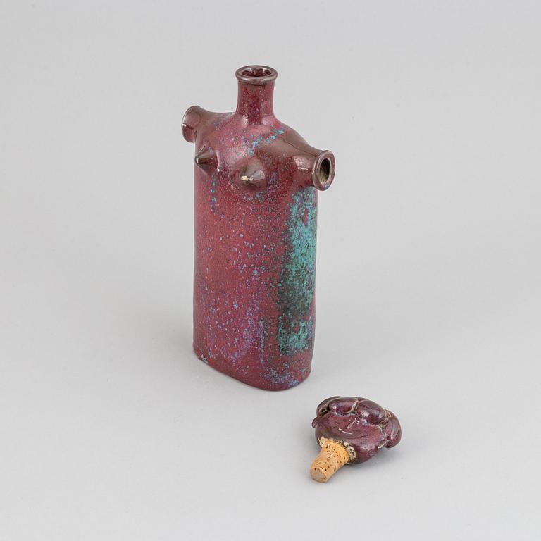 Stig Lindberg, a parian figurine and a stoneware flask with cover, Gustavsberg.