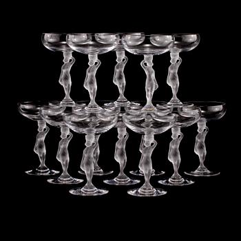 CHAMPAGNESKÅLAR, 14 st, Bayel, Frankrike, omkring 1900-talets mitt.