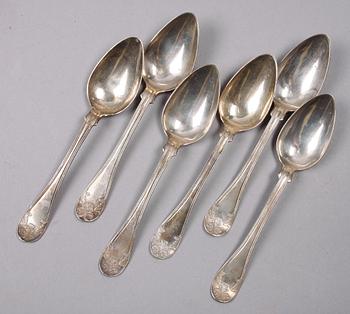 MATSKEDAR, 6 st, silver, Adolf Bergström, Lidköping 1880-tal.