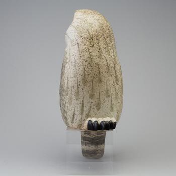 PAUL HOFF, a stoneware sculpture of a "Strix Nebulosa" owl, no 377, Gustavsberg studio, Sweden 1986.