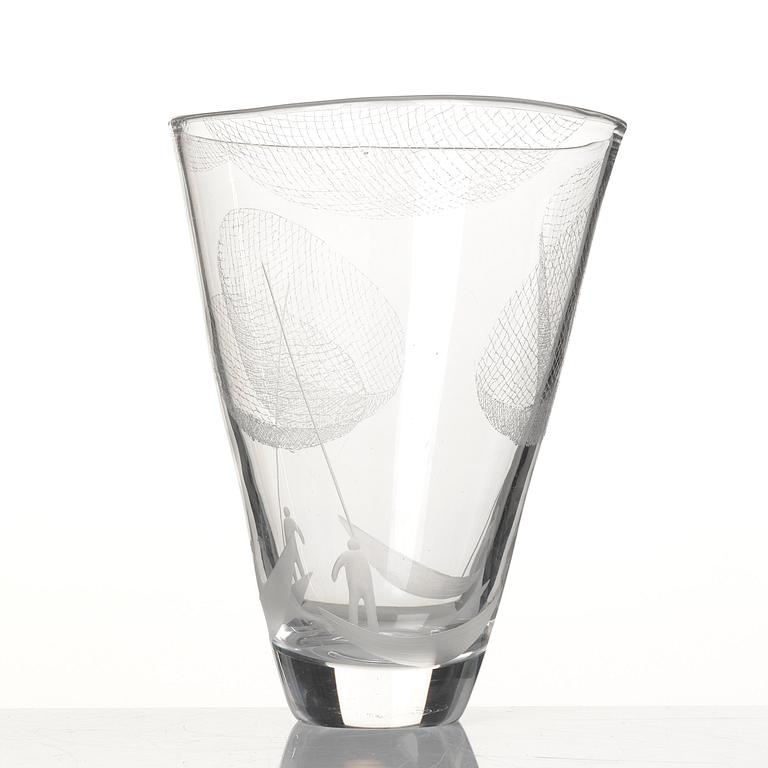 Vicke Lindstrand, an engraved glass vase, Kosta, Sweden 1950-60s.