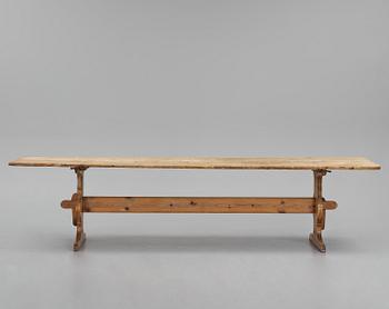 A pine trestle table, 20th century incorporating older elements.