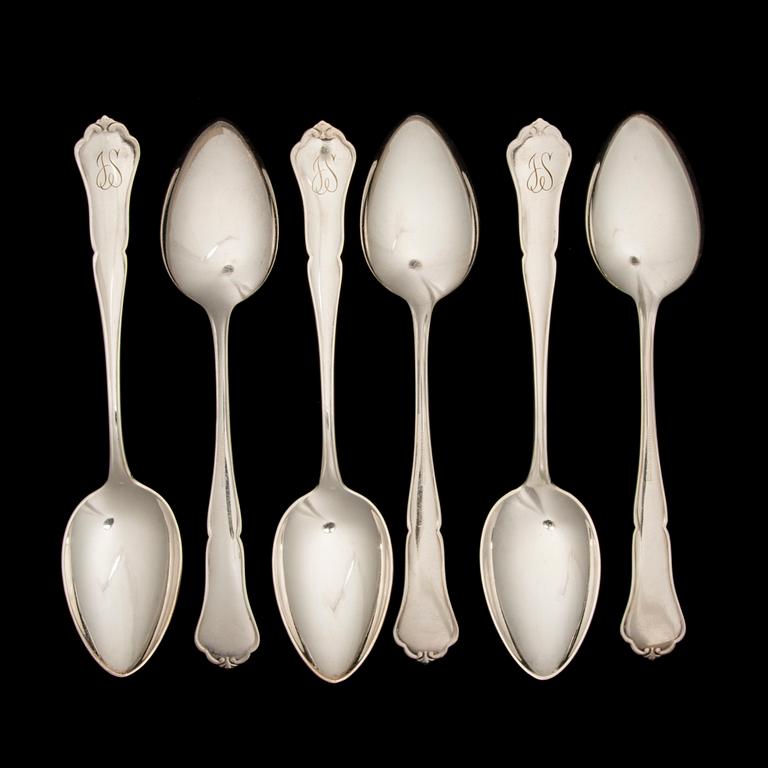 BESTICKUPPSÄTTNING, 18 delar, silver och nysilver, "Chippendale". 1900-talets senare hälft.
