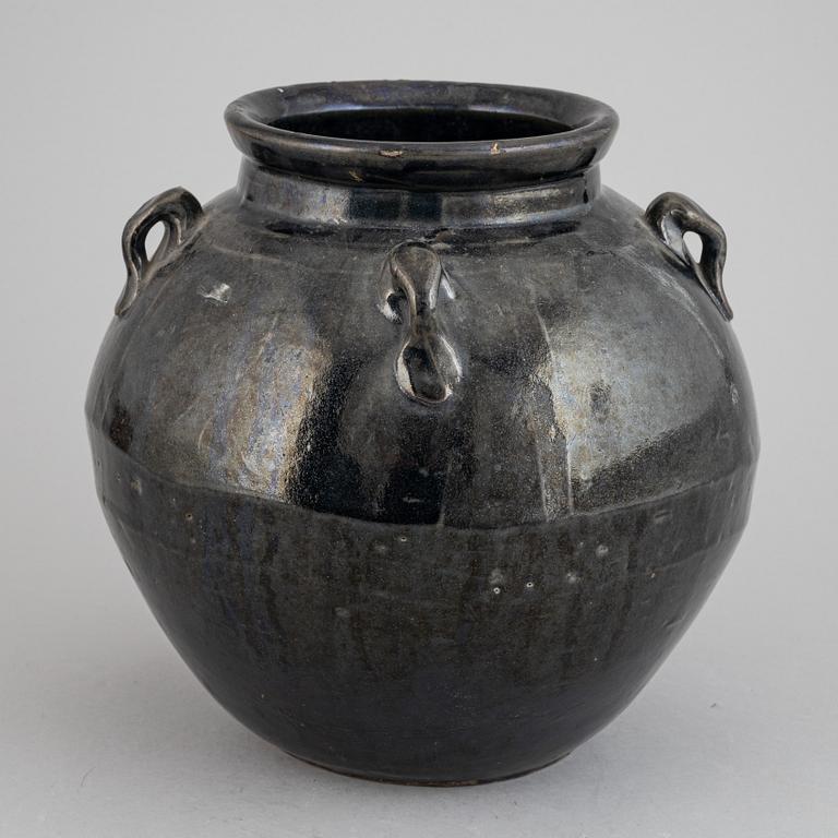 A Chinese stoneware black glazed jar, presumably 17th century or older.