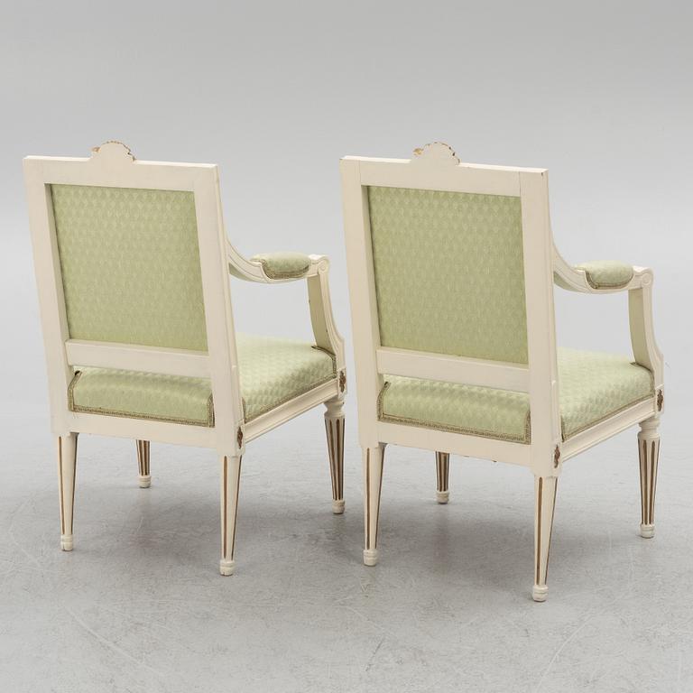 Armchairs, a pair, Gustavian style, circa 1900.