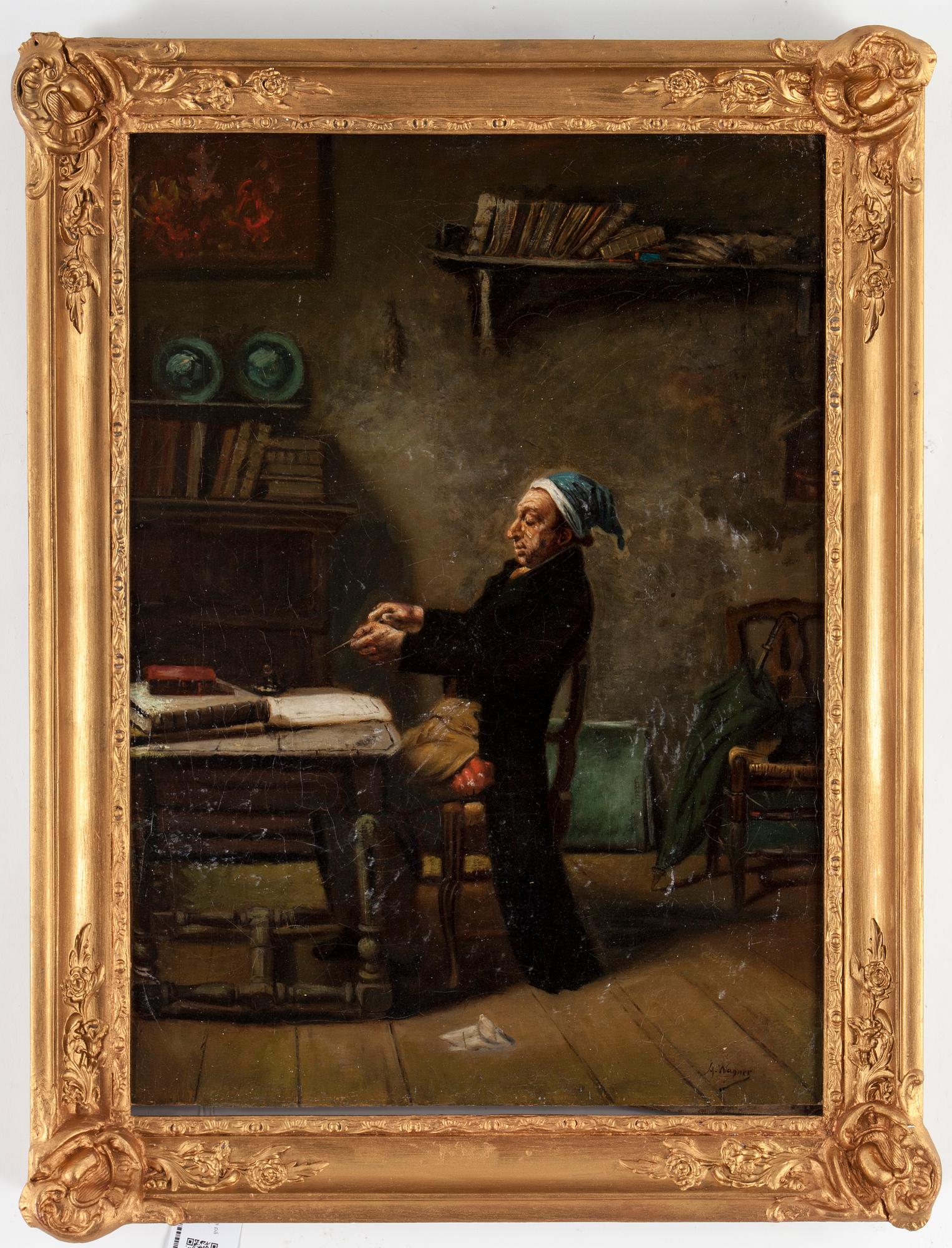 OKÄND KONSTNÄR, olja på duk, signerad A. Wagner, 1800-tal.