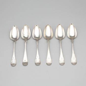 MATSKEDAR, 6 st, silver, bland annat Tengstedt, Göteborg, 1854. 1800-tal. Vikt ca 390 gram.