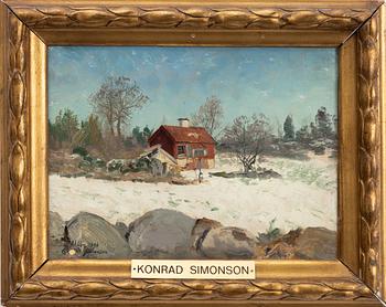 Konrad Simonsson, Winter Landscape with Red Cottage.