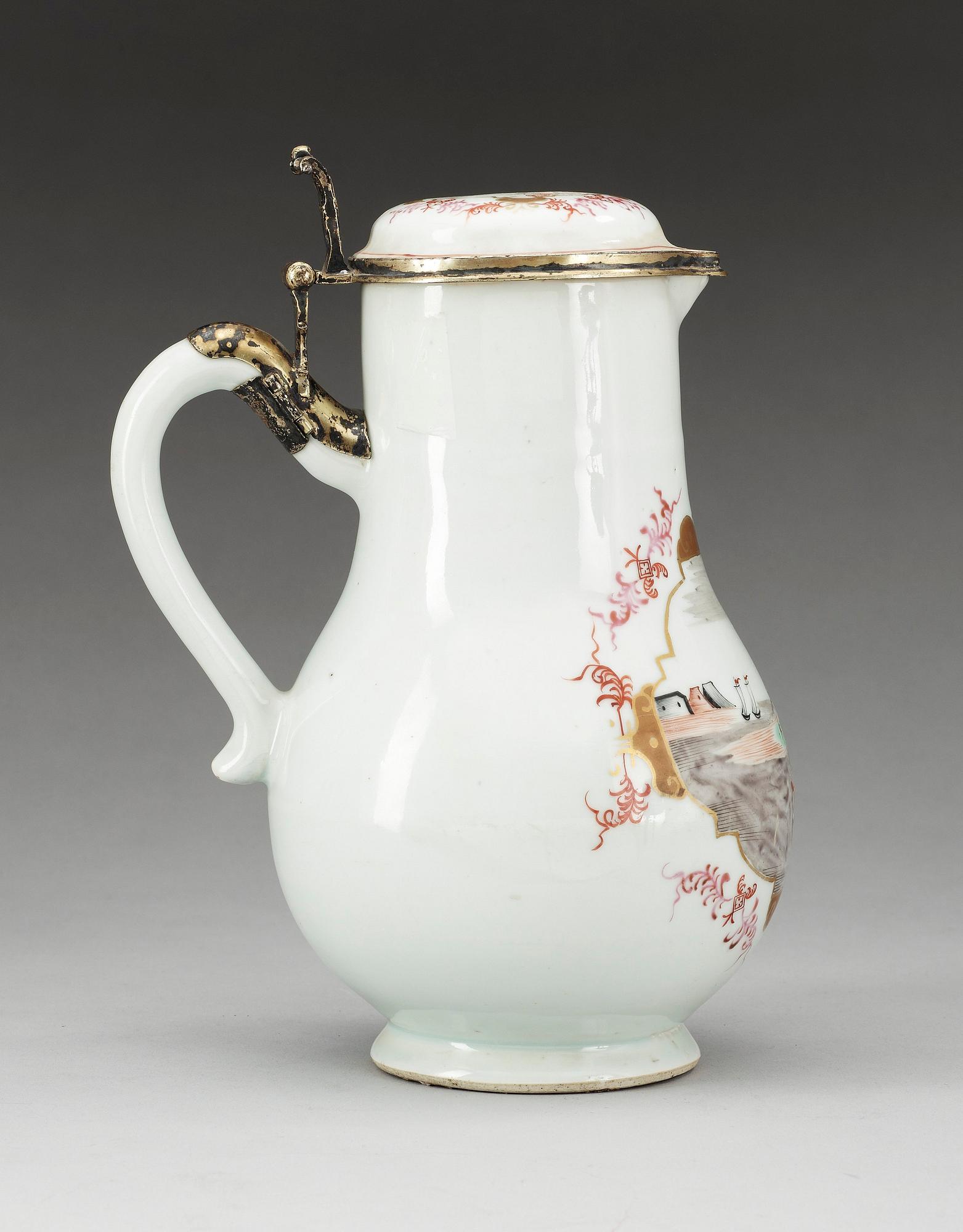 KANNA med LOCK, kompaniporslin med samtida förgylld silvermontering. Qing dynastin, Qianlong (1736-95).