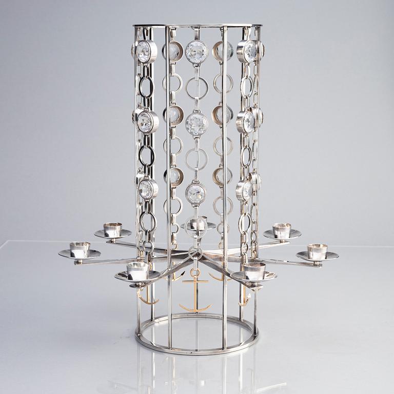 Sven-Erik Högberg, candelabrum for seven candles, silver, 18K gold, and rock crystal, Gothenburg 1965.