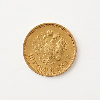 Gold coin, Nicholas II, Russia, 10 Rubles, 1899.