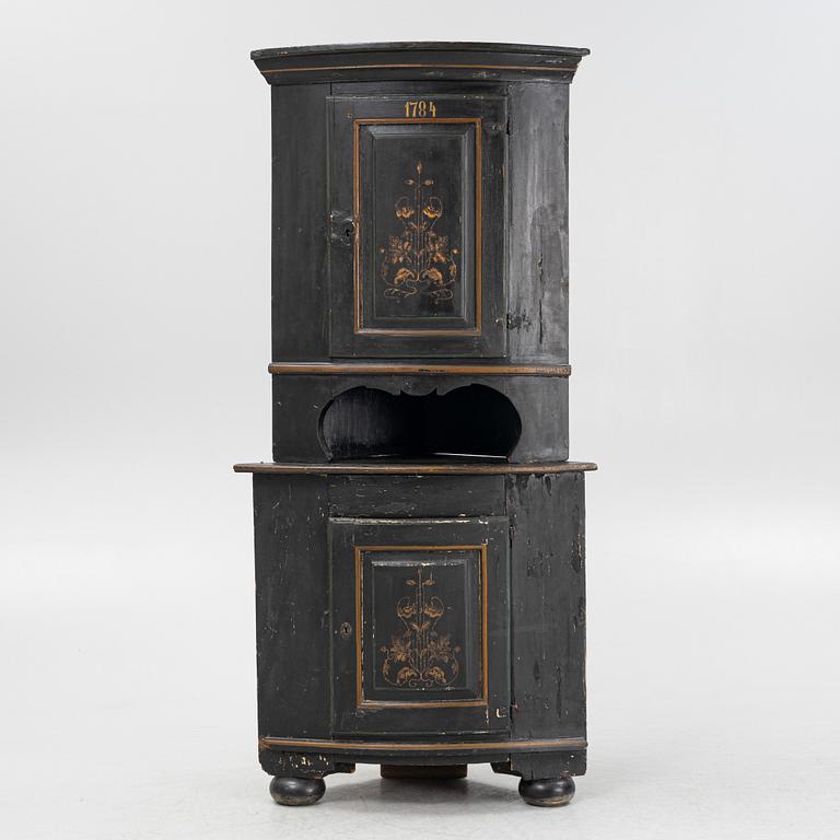 Corner cabinet, folk art, dated 1784.