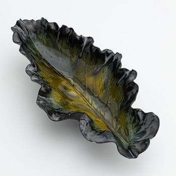 Pol Chambost, a glazed ceramic leaf shaped bowl or dish, signed.