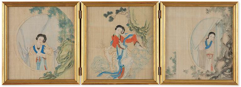 Okänd konstnär, fyra målningar, akvarell och tusch, Qingdynastin, 1800-tal.