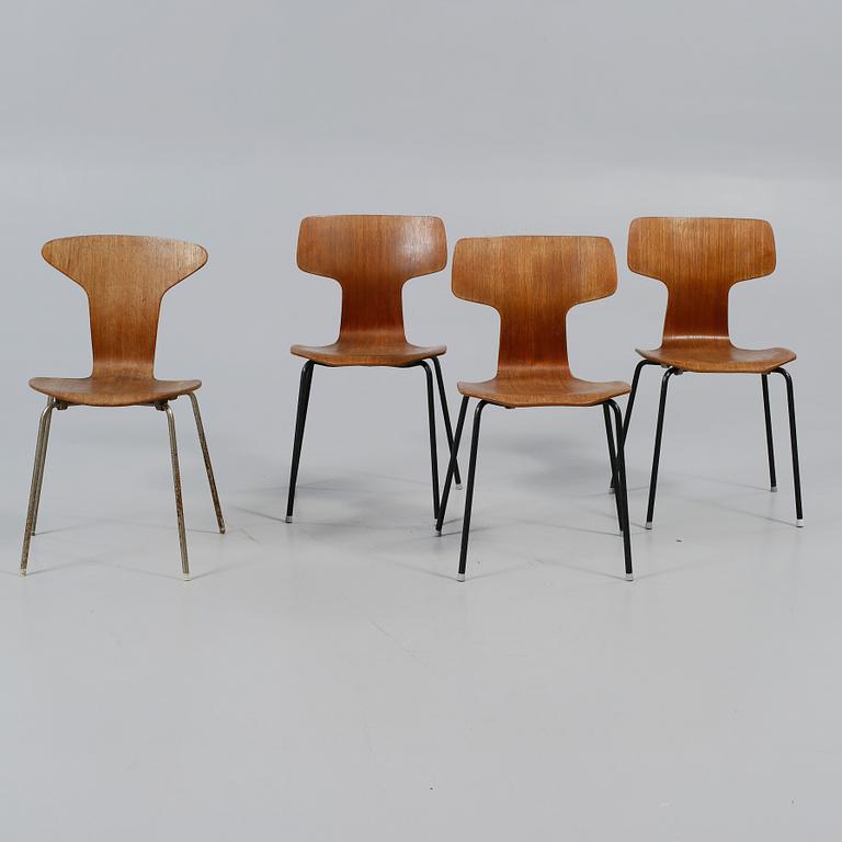 STOLAR, 3+1 st, "3103" och "3105 / Munkegårdsstolen / Myggan", Arne Jacobsen, Fritz Hansen, 1900-talets tredje kvartal.