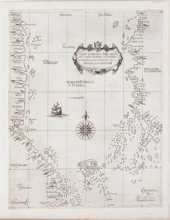 KARTA, Bottenviken, från Dell'Arcano del Mare av Sir Robert Dudley 1600-talets mitt.