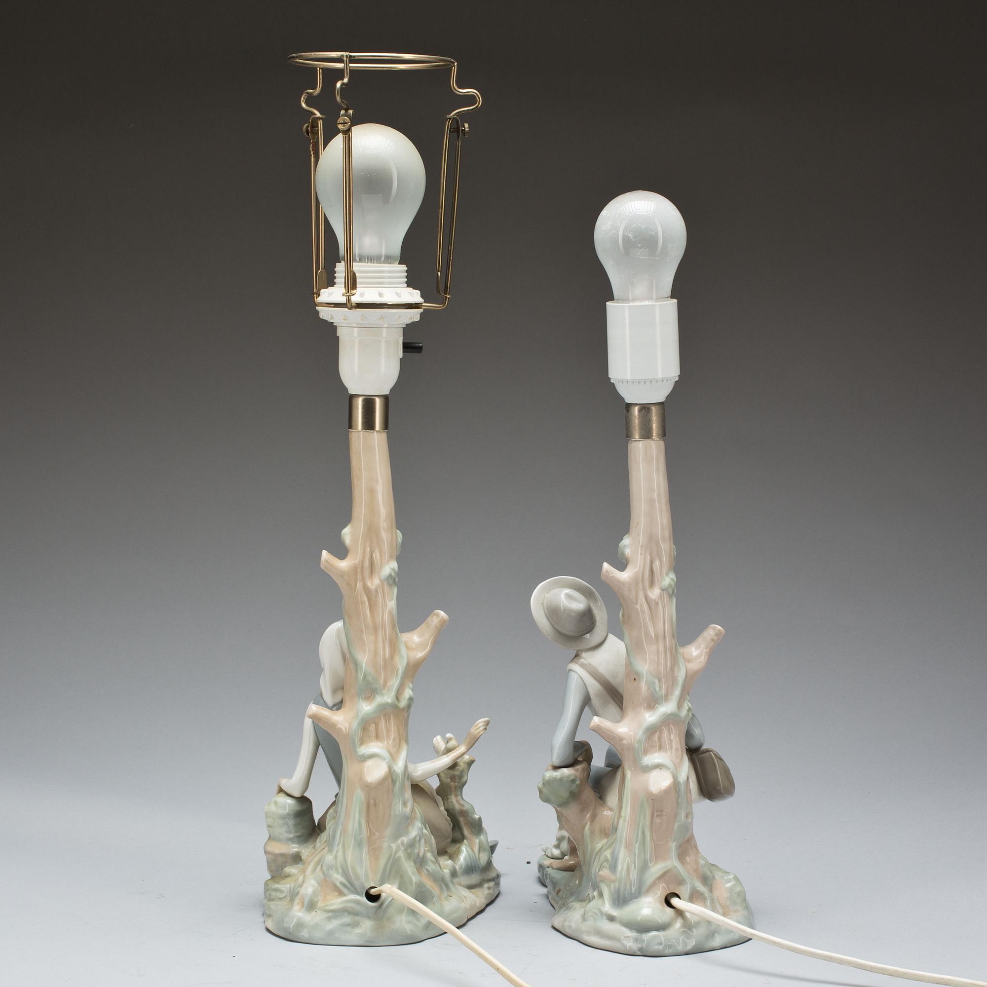 BORDSLAMPOR, ett par, porslin, Lladro, 1900-talets senare hälft.
