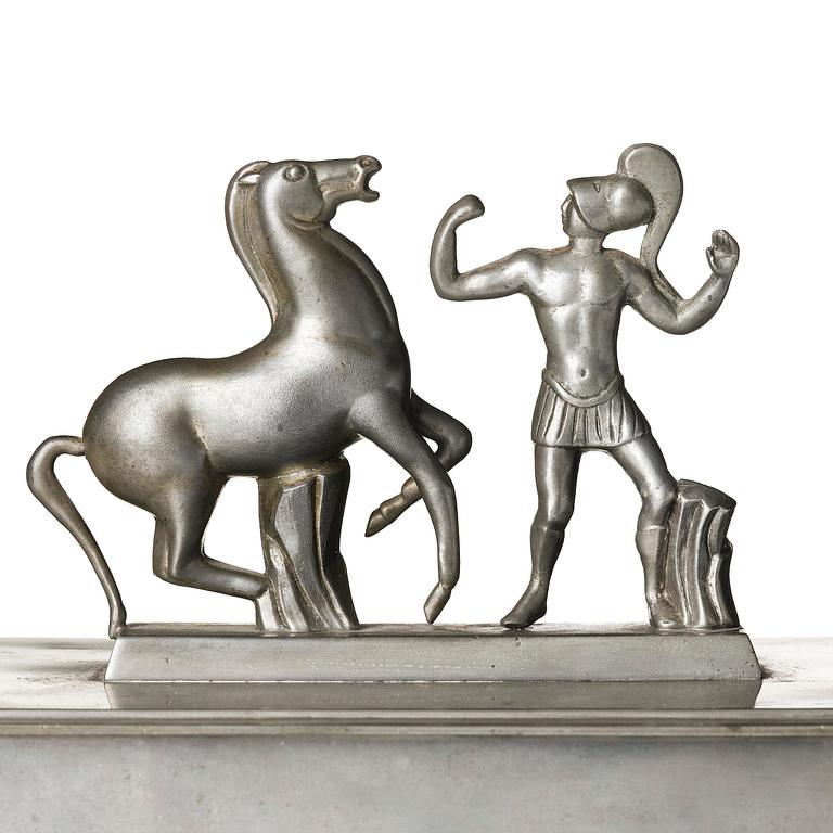 Oscar Antonsson, a "Hästbetvingaren" (Tamer of Horses) pewter box, Ystad-Metall, Sweden, 1932.