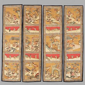 Four textile panels, Qing dynasty, 19th Century.
