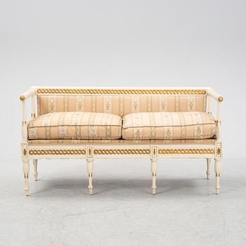 A Late Gustavian sofa, chair and stool, 19th and 20th century.