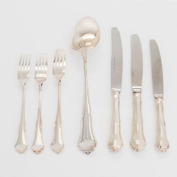 Bestickuppsättning, 55 delar, silver, "Chippendale", tre tillverkare, 1983-94.