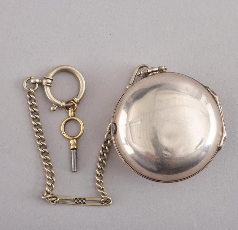 A silver pocket watch, Kipling, London 18th century.