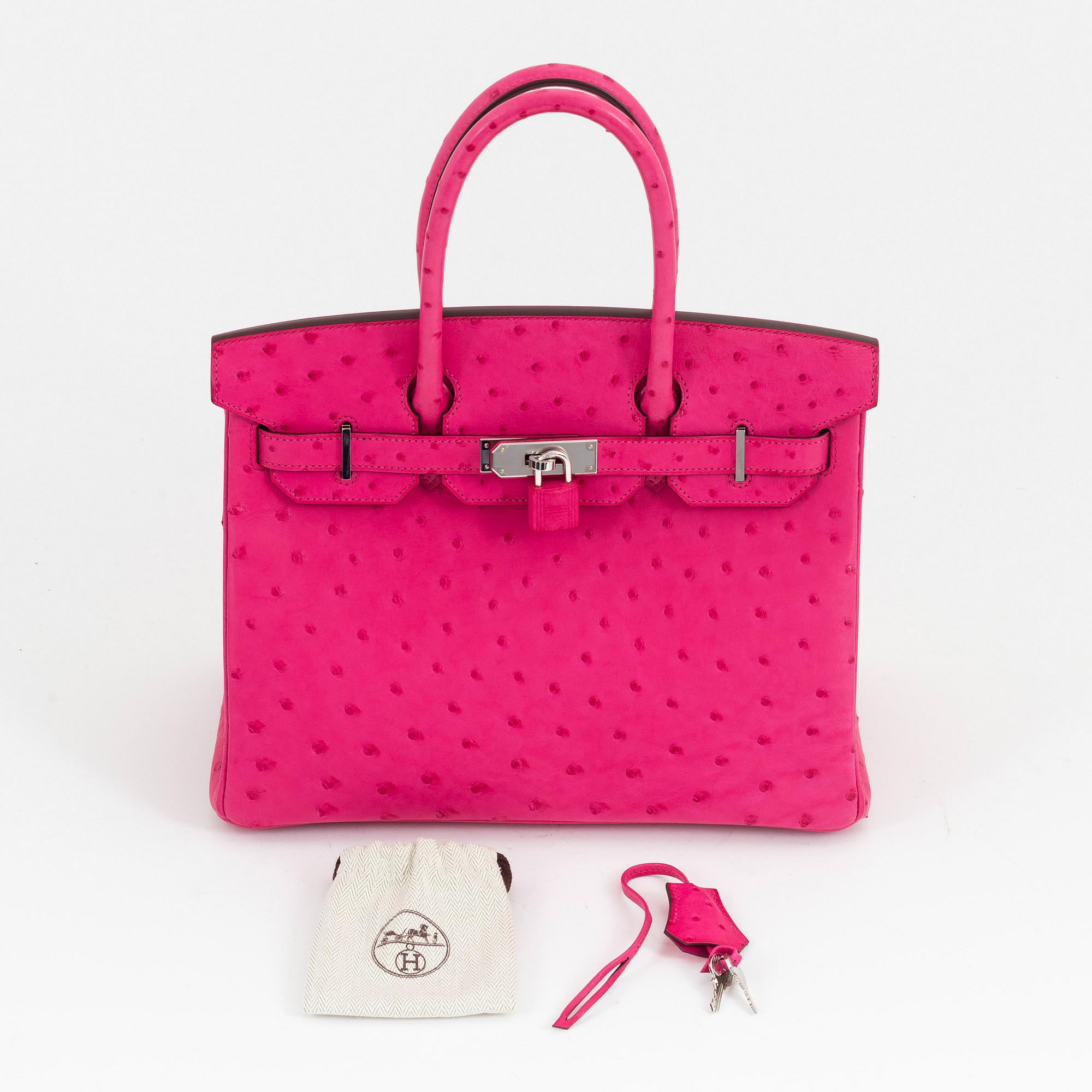 Hermes a pink ostrich Birkin 30 handbag 2019. Bukowskis