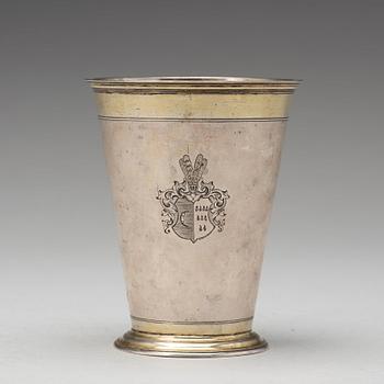 A Baltic early 18th century parcel-gilt silver beaker, mark of Jacob Meyer, Riga (1696-1708(-14)).