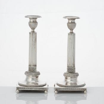 Johan Ekholm, ljusstakar, ett par, silver, Stockholm 1796. Gustavianska.