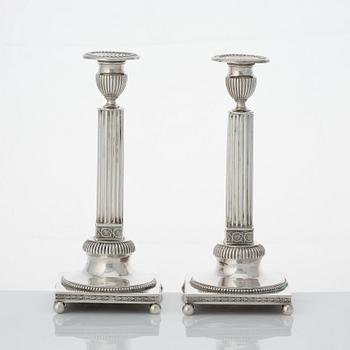 A pair of Swedish Gustavian silver candlesticks, mark of Johan Ekholm, Stockholm 1796.