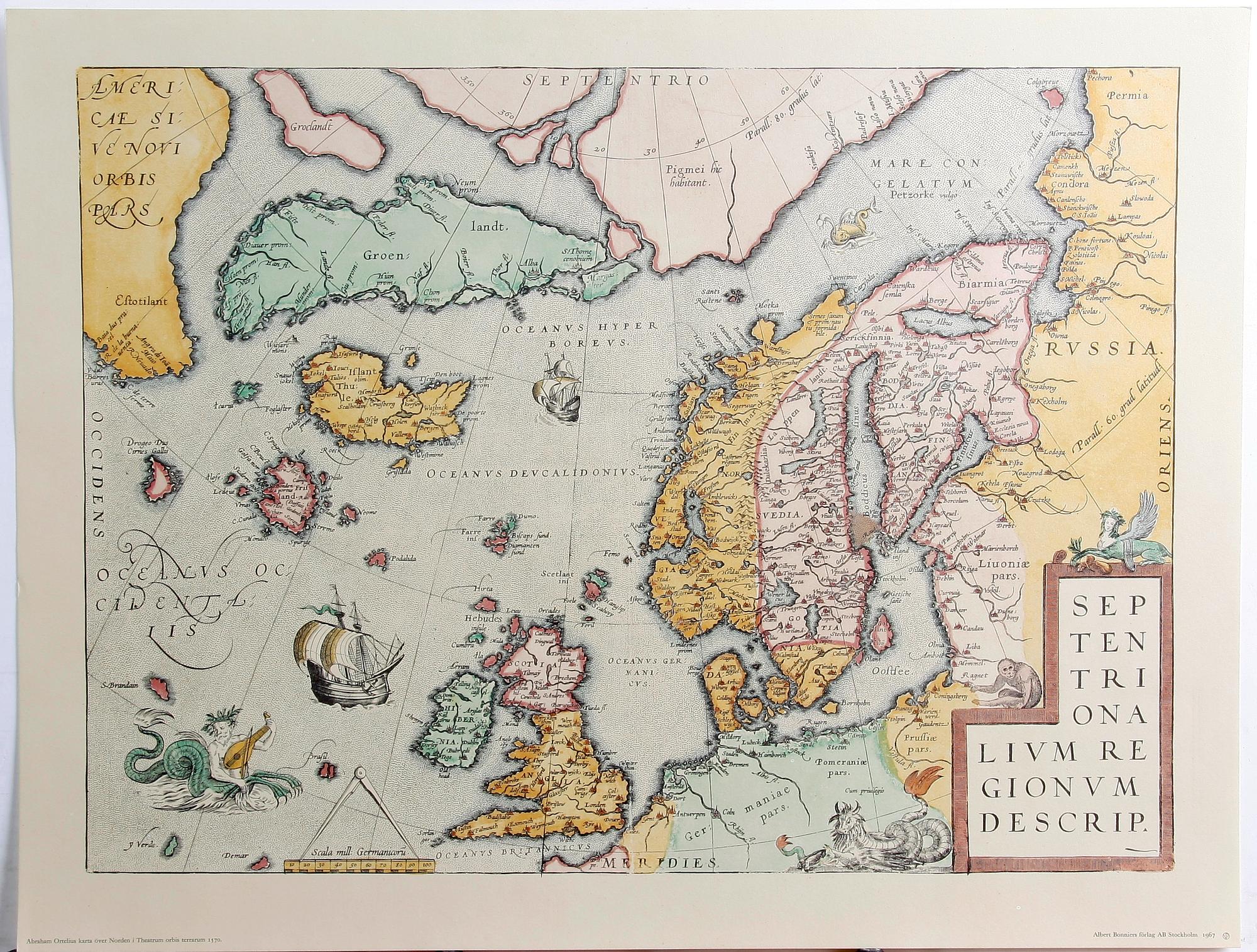KARTBLAD, 6 st i mapp, "Berömda kartblad ur den svenska historien". Bonniers 1960-tal.