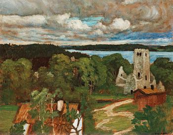 648. Helmer Osslund, Church ruin with heavy skies, Sigtuna.